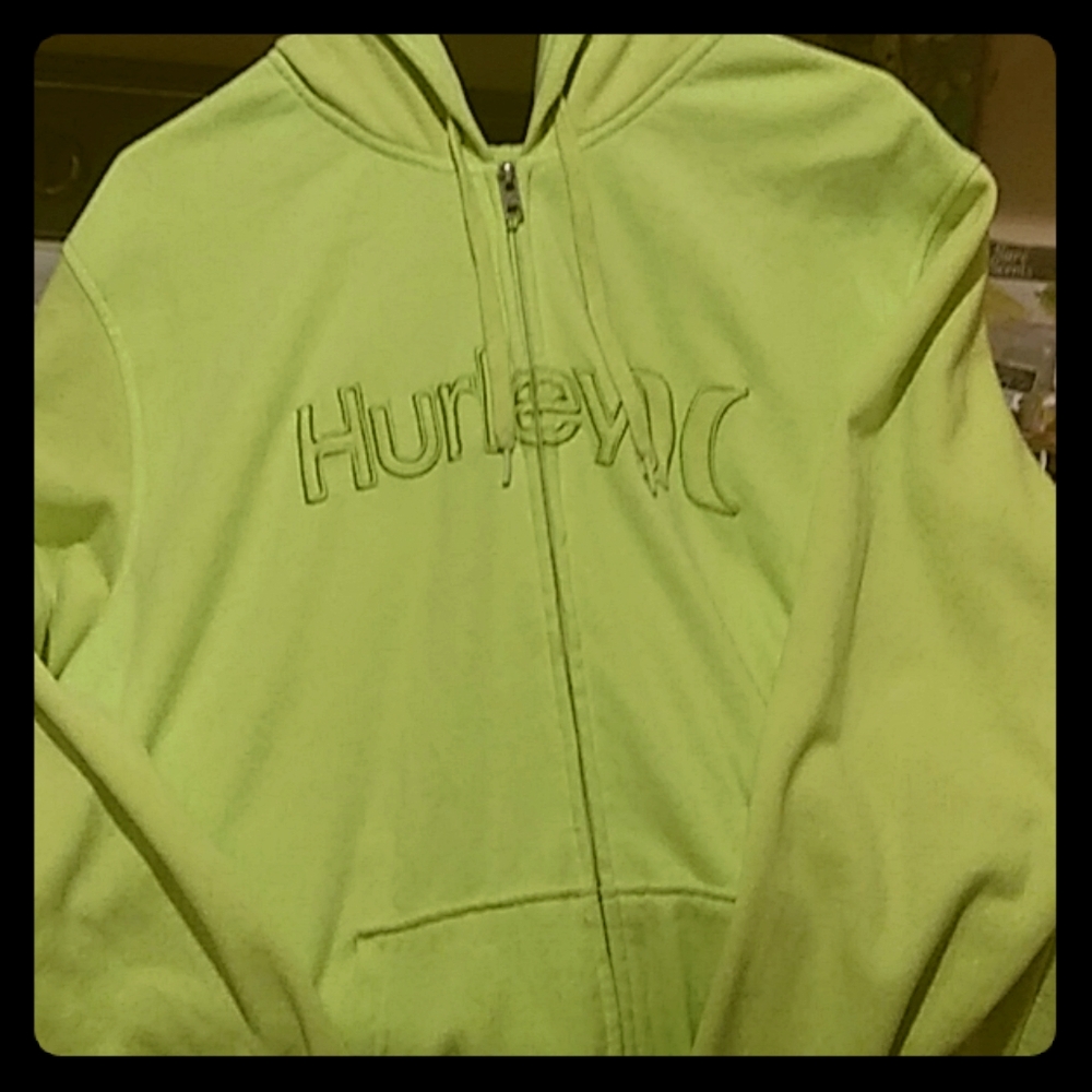 Mens florescent green zip up hoodie size XL.